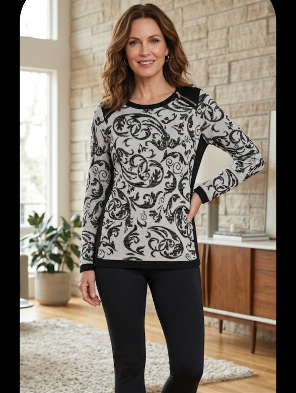 Chicos glittery pullover sweater M tapestry lightweight